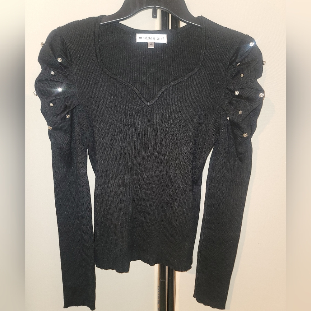 Madden Girl Black Embellished Long Sleeve Top Size XL